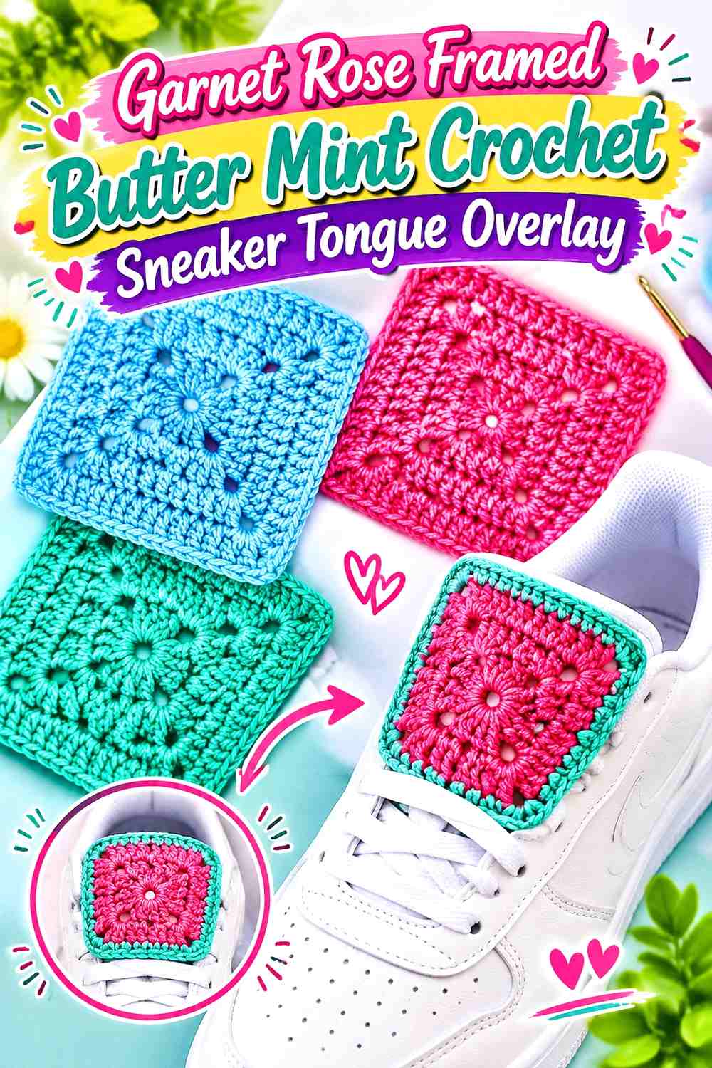 Garnet Rose Framed Butter Mint Crochet Sneaker Tongue Overlay