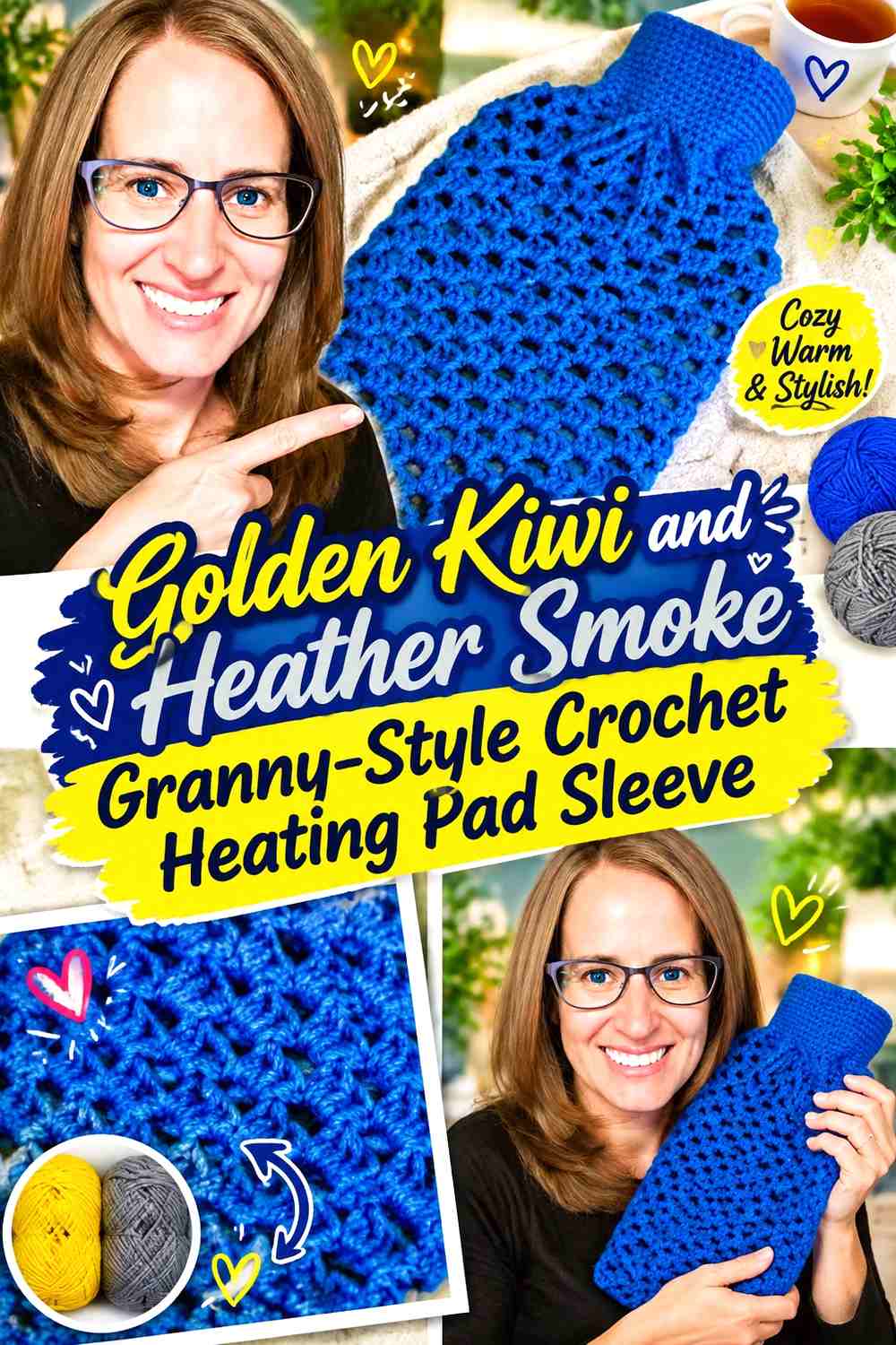Golden Kiwi and Heather Smoke Granny-Style Crochet Heating Pad Sleeve