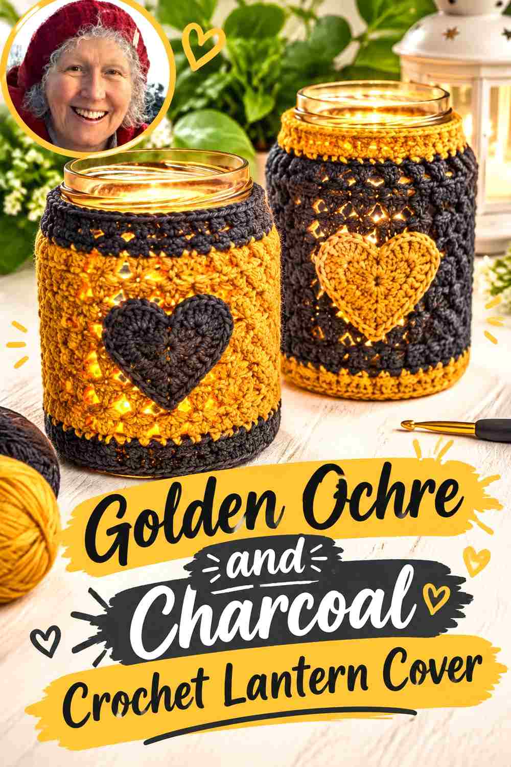 4. Golden Ochre And Charcoal Crochet Lantern Cover