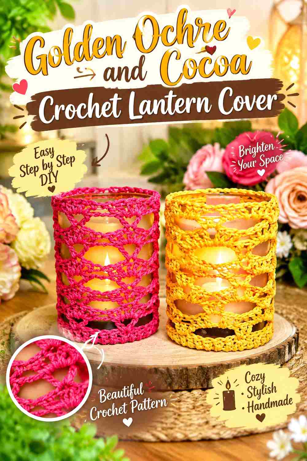 13. Golden Ochre And Cocoa Crochet Lantern Cover