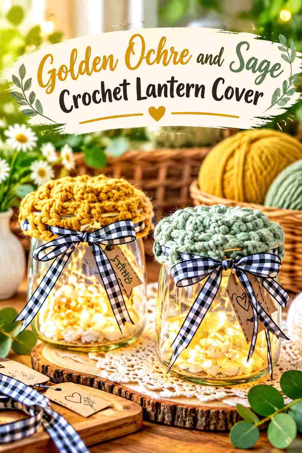 11. Golden Ochre And Sage Crochet Lantern Cover