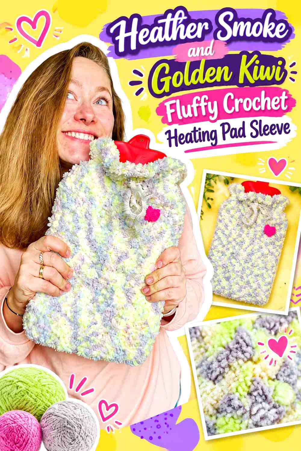 Heather Smoke and Golden Kiwi Fluffy Crochet Heating Pad Sleeve