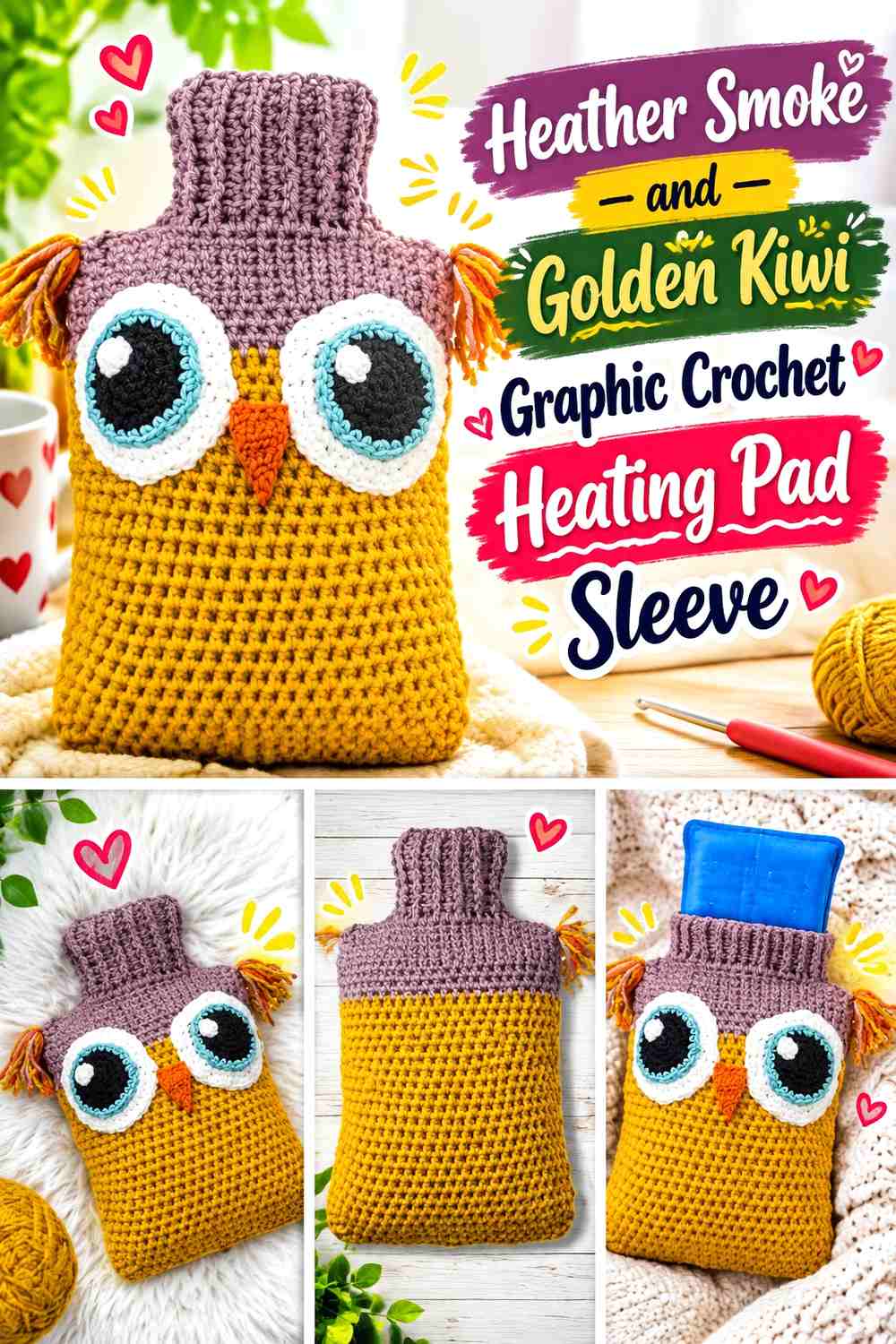 Heather Smoke and Golden Kiwi Graphic Crochet Heating Pad Sleeve