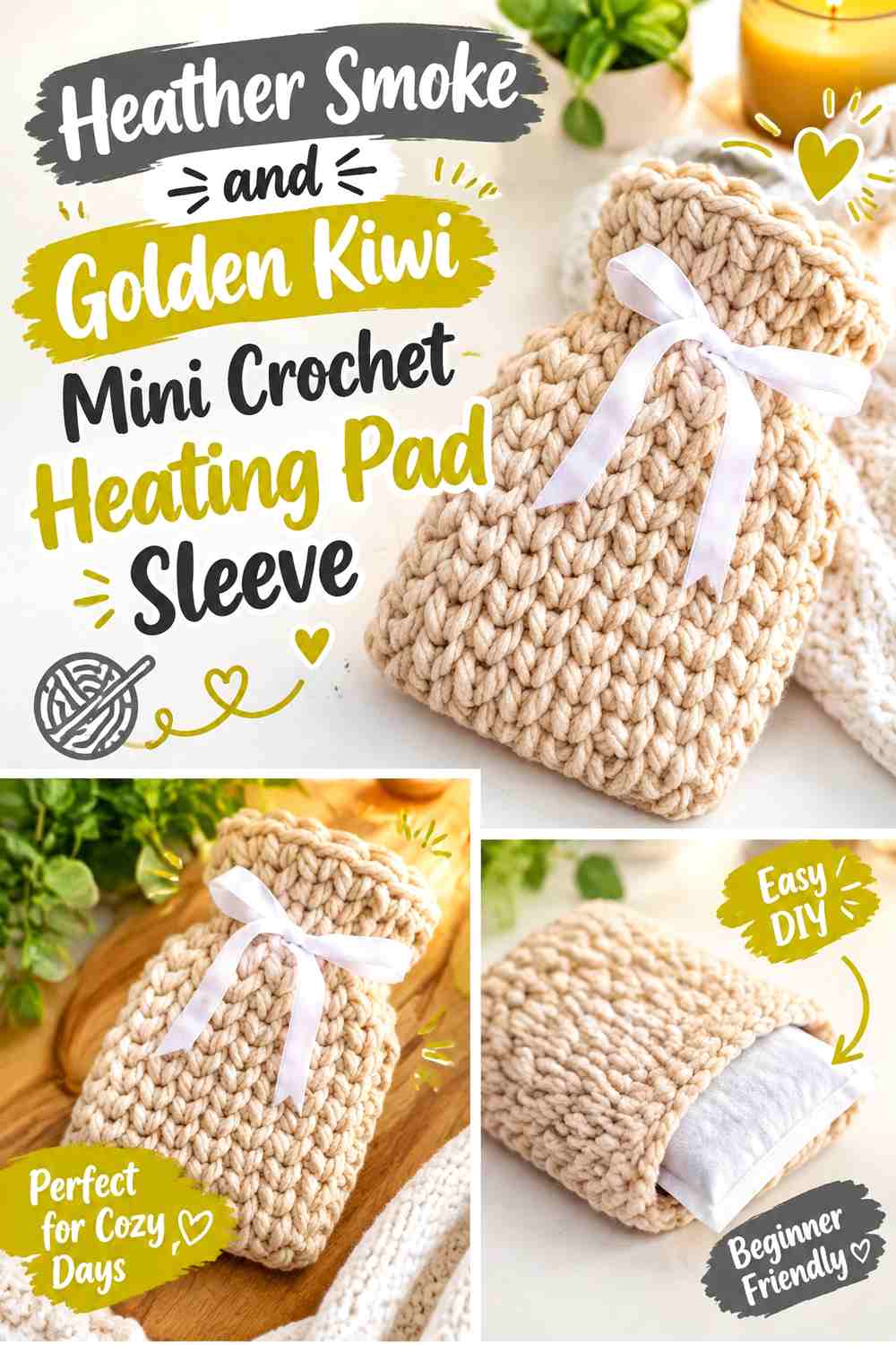 Heather Smoke and Golden Kiwi Mini Crochet Heating Pad Sleeve