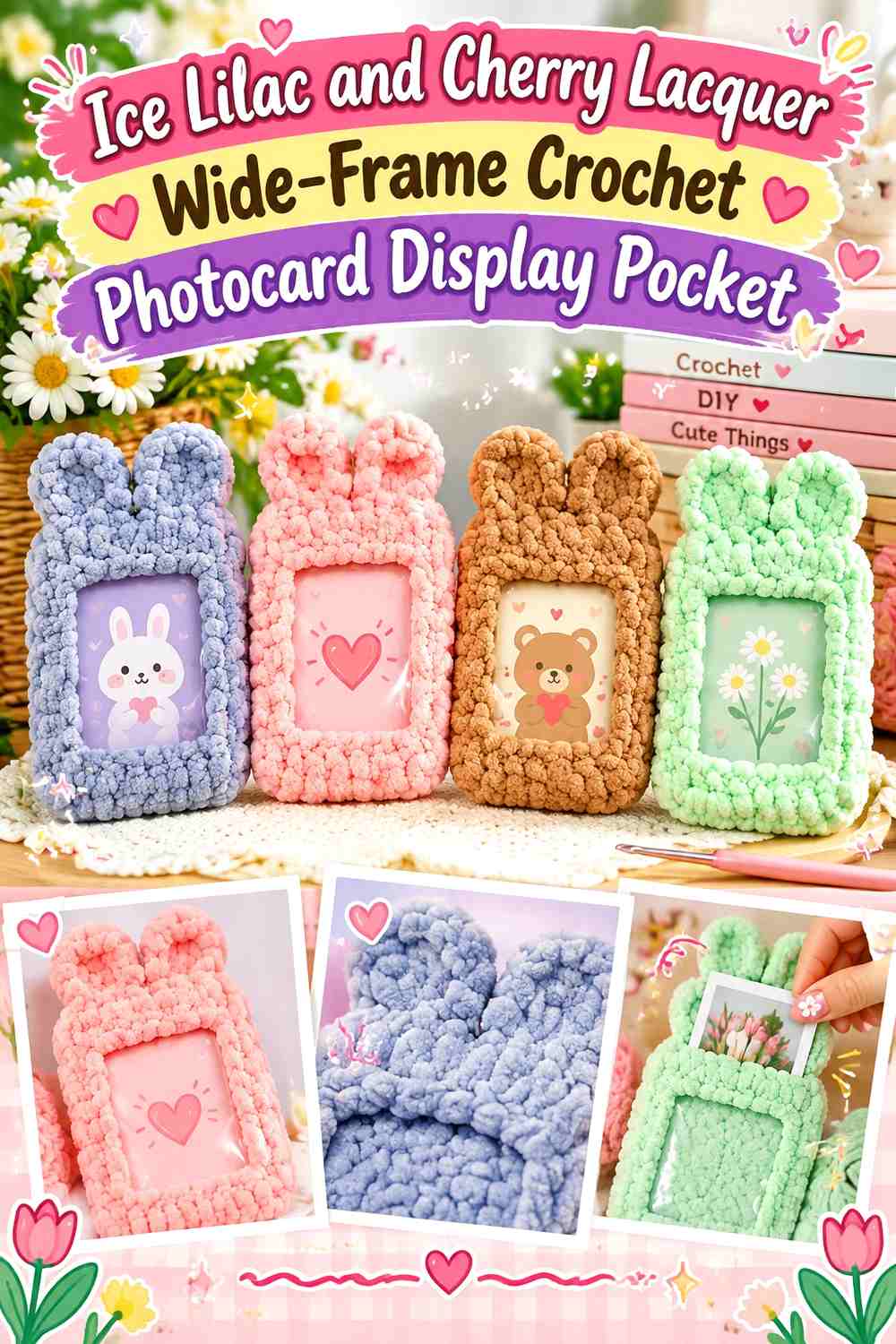 Ice Lilac and Cherry Lacquer Wide-Frame Crochet Photocard Display Pocket