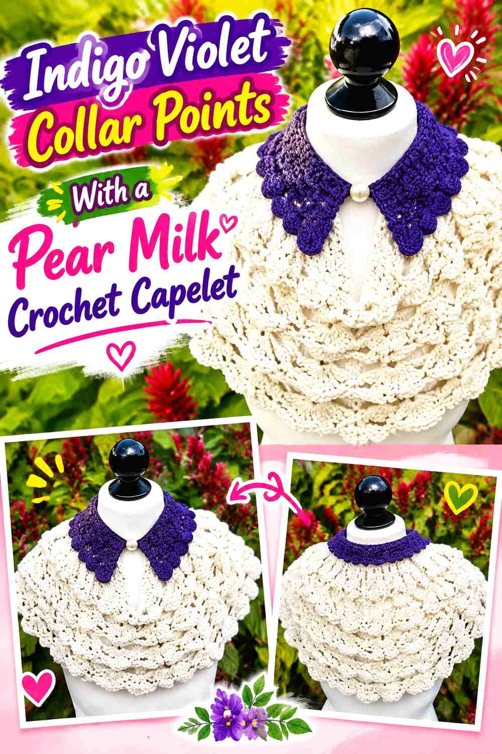 Indigo Violet Collar Points With a Pear Milk Crochet Capelet