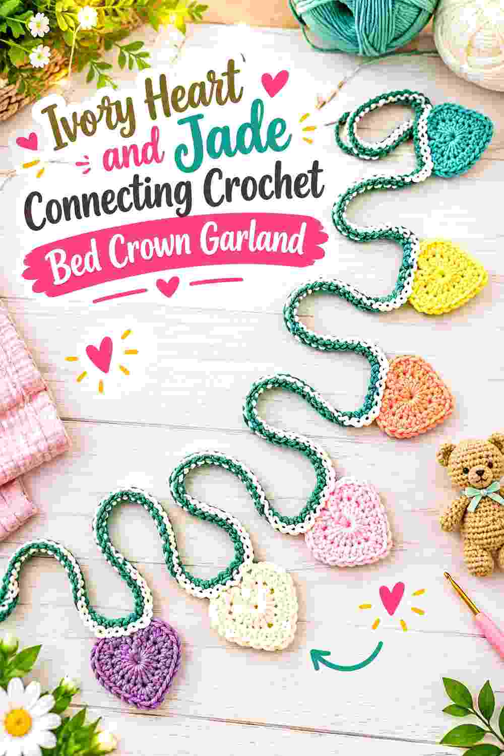 5. Ivory Heart And Jade Connecting Crochet Bed Crown Garland