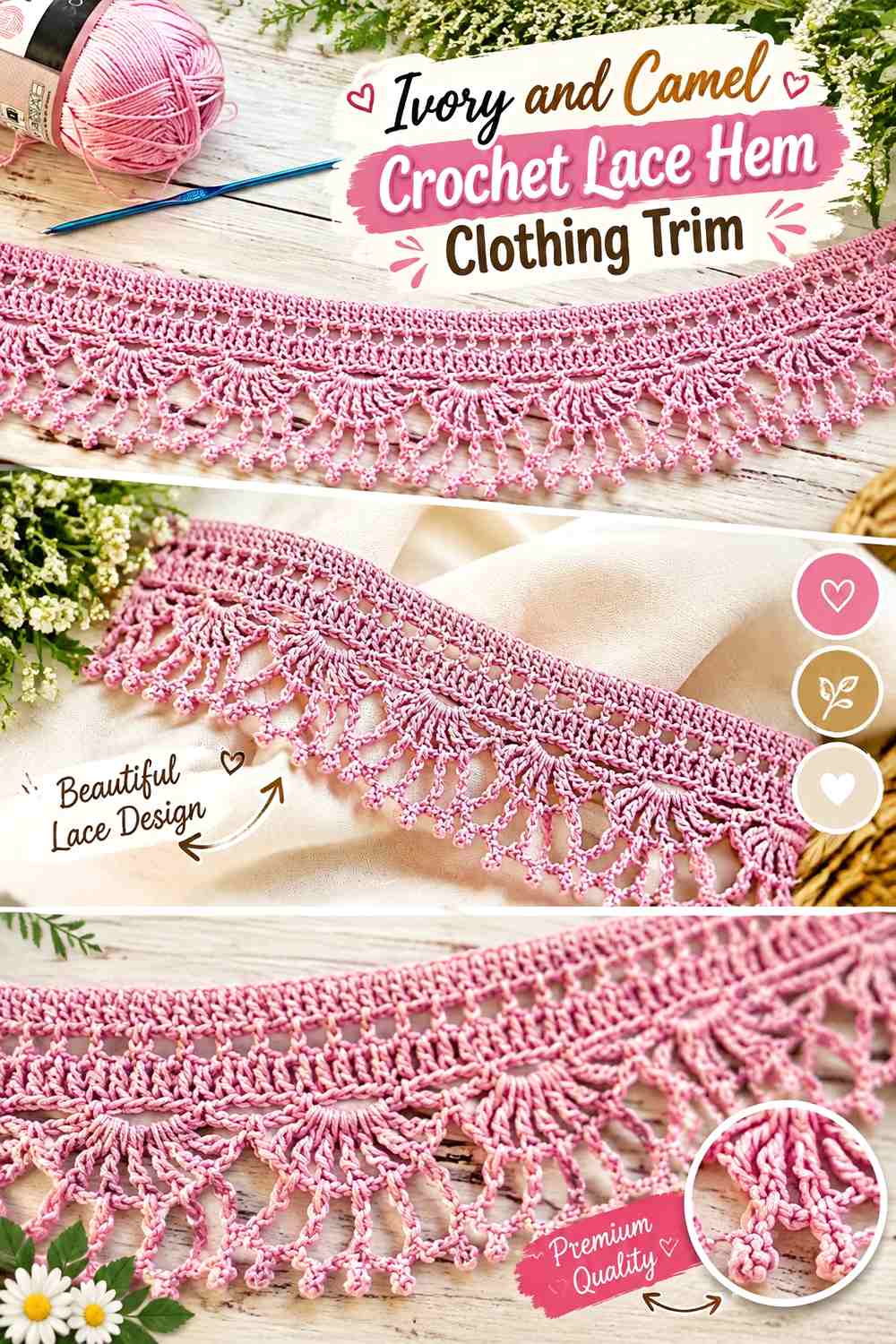 Ivory and Camel Crochet Lace Hem Clothing Trim