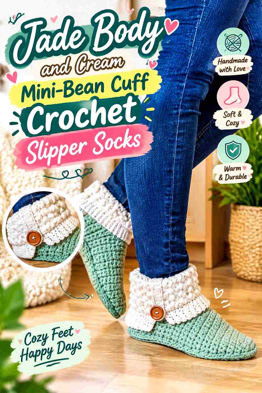 4. Jade Body And Cream Mini Bean Cuff Crochet Slipper Socks