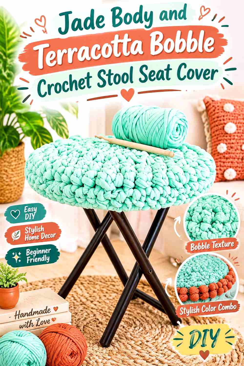 4. Jade Body And Terracotta Bobble Crochet Stool Seat Cover