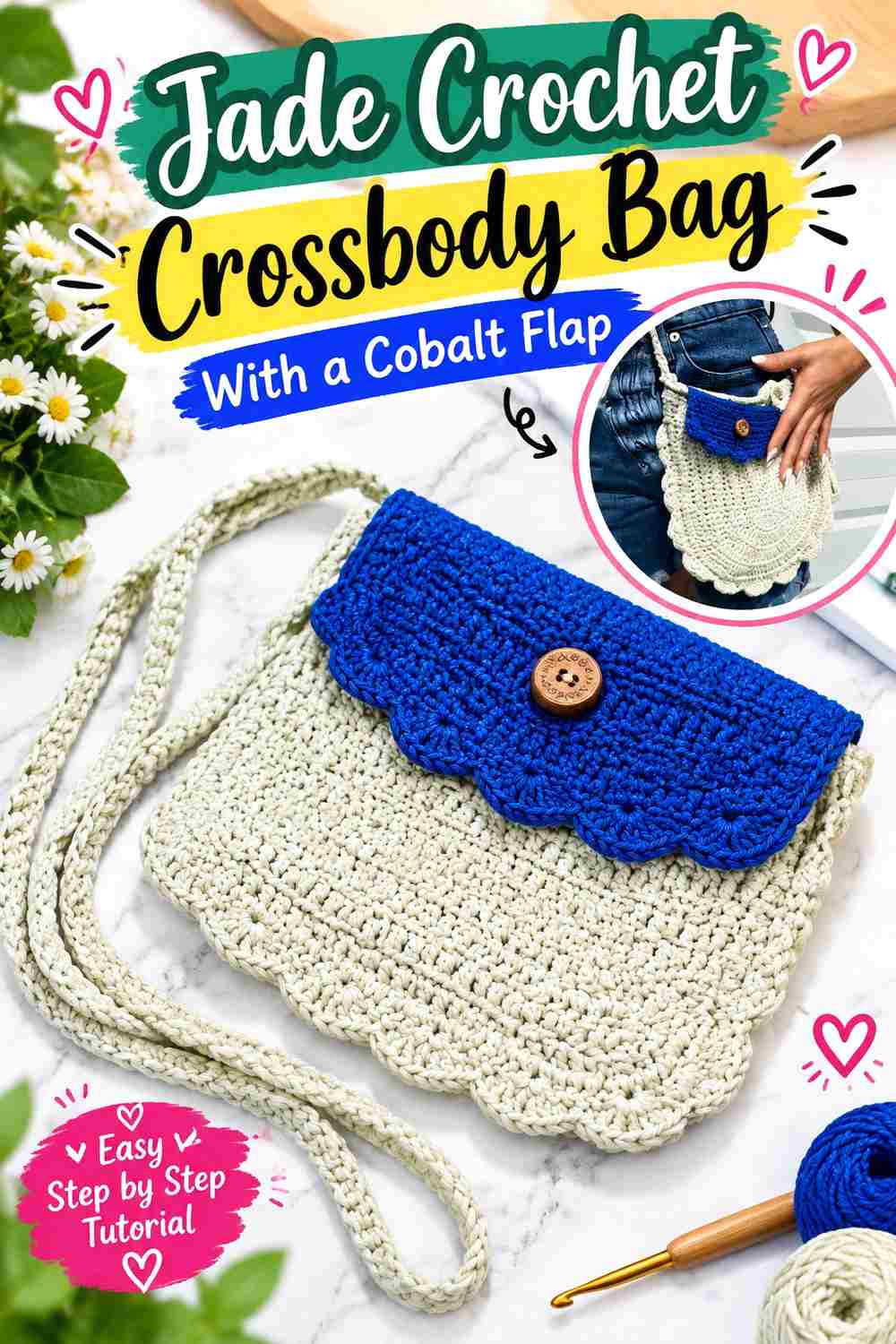5. Jade Crochet Crossbody Bag With A Cobalt Flap