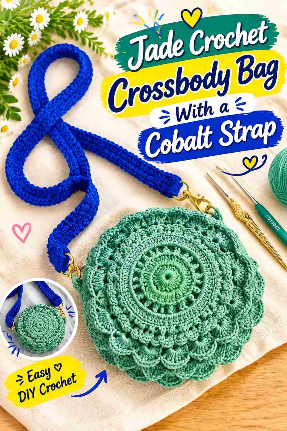 12. Jade Crochet Crossbody Bag With A Cobalt Strap