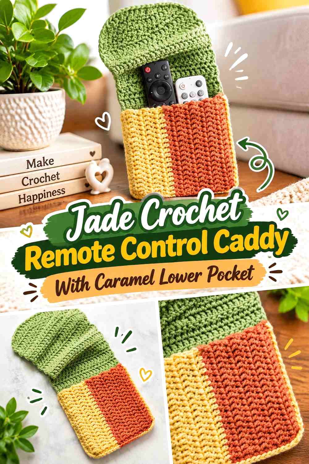 12. Jade Crochet Remote Control Caddy With Caramel Lower Pocket