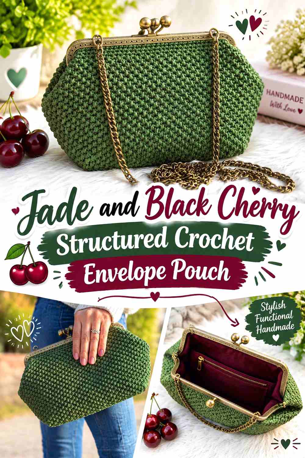9. Jade And Black Cherry Structured Crochet Envelope Pouch