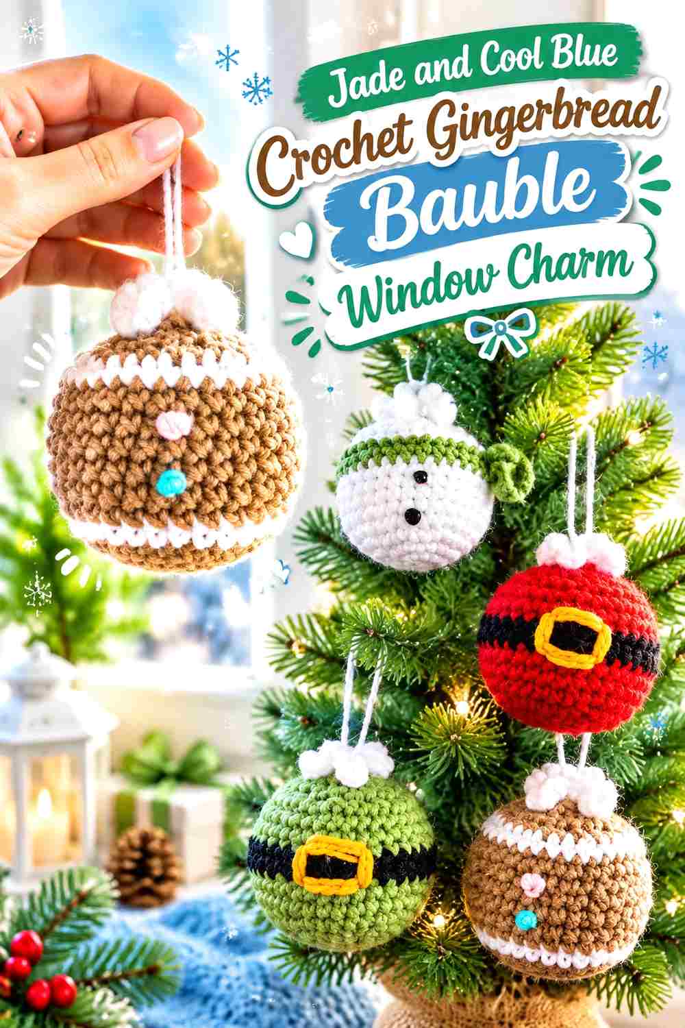 15. Jade And Cool Blue Crochet Gingerbread Bauble Window Charm
