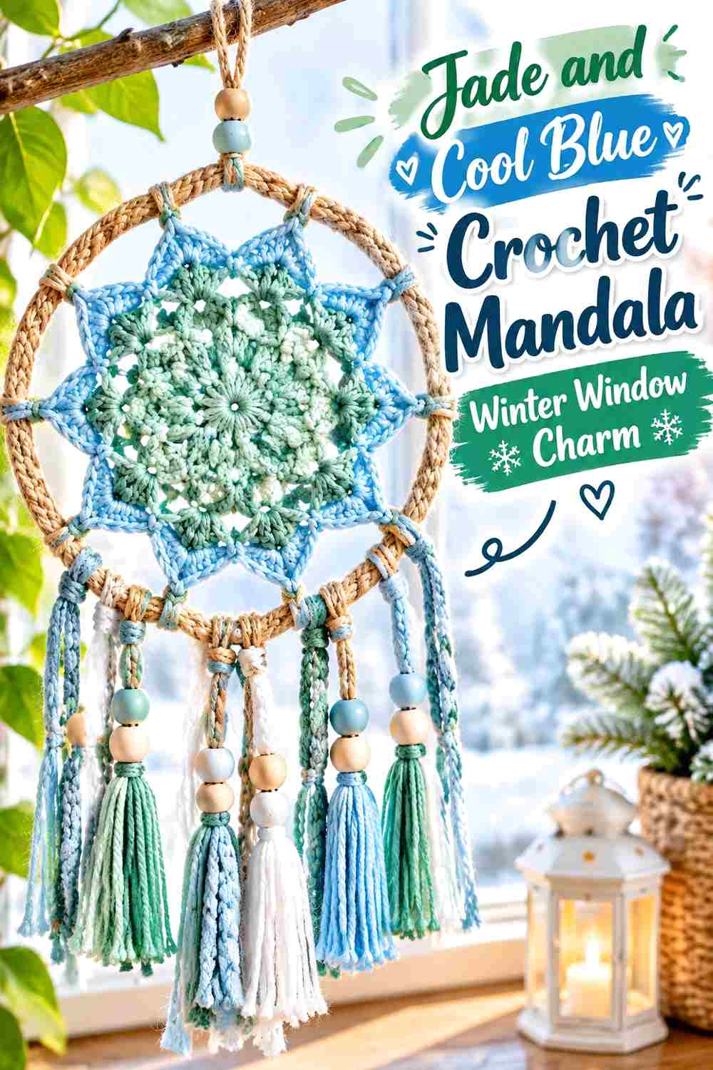 5. Jade And Cool Blue Crochet Mandala Winter Window Charm