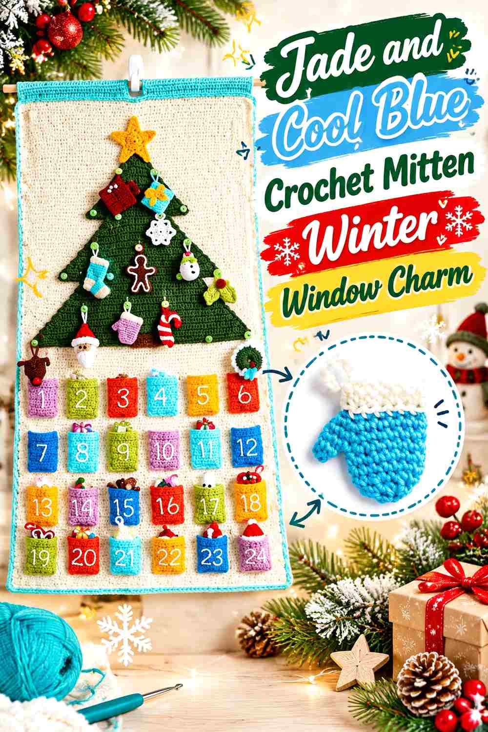 4. Jade And Cool Blue Crochet Mitten Winter Window Charm