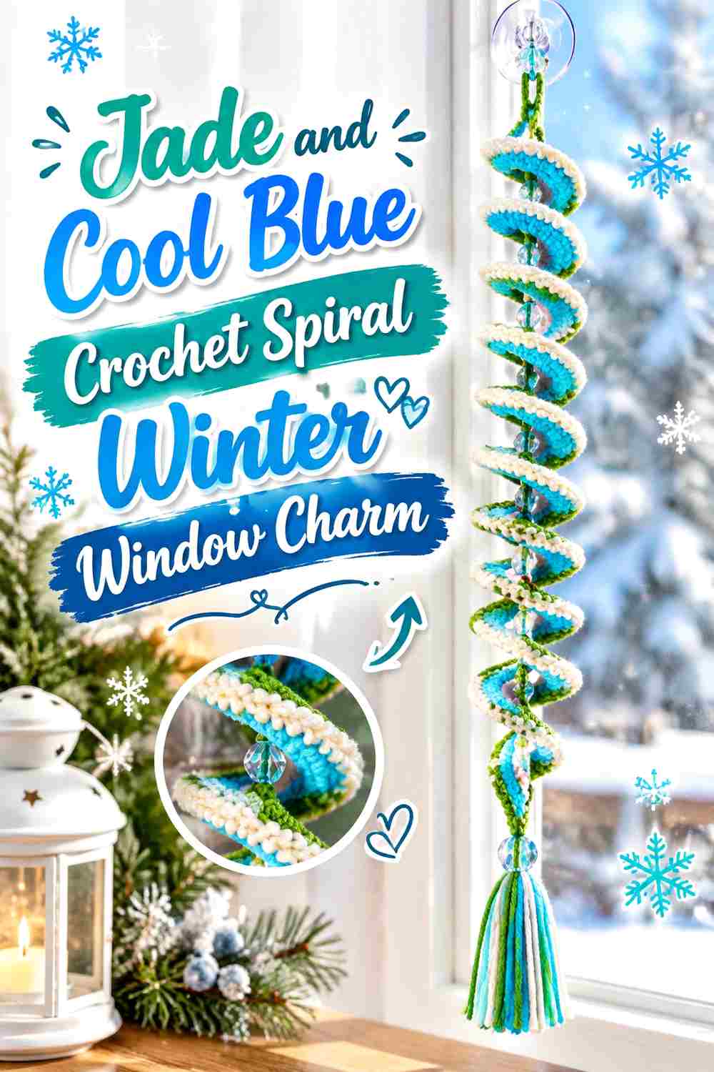 11. Jade And Cool Blue Crochet Spiral Winter Window Charm