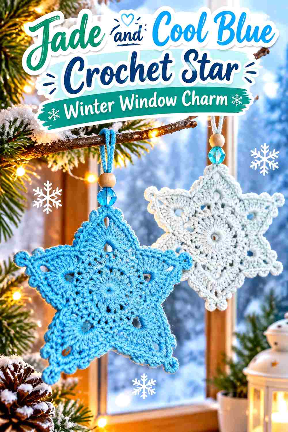 2. Jade And Cool Blue Crochet Star Winter Window Charm