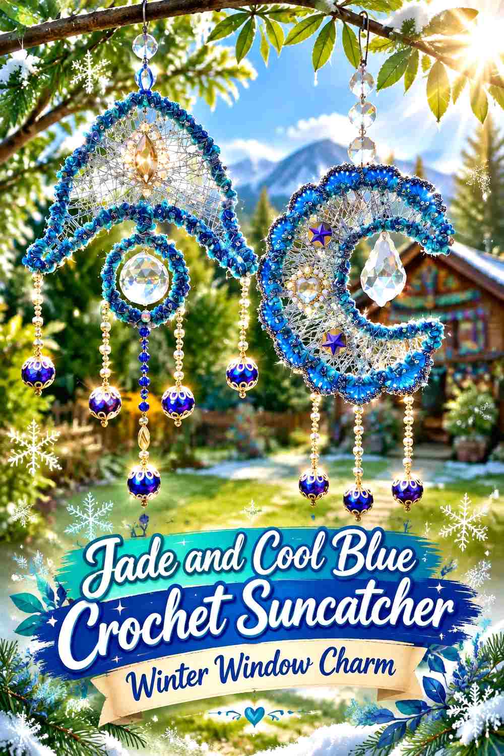 16. Jade And Cool Blue Crochet Suncatcher Winter Window Charm