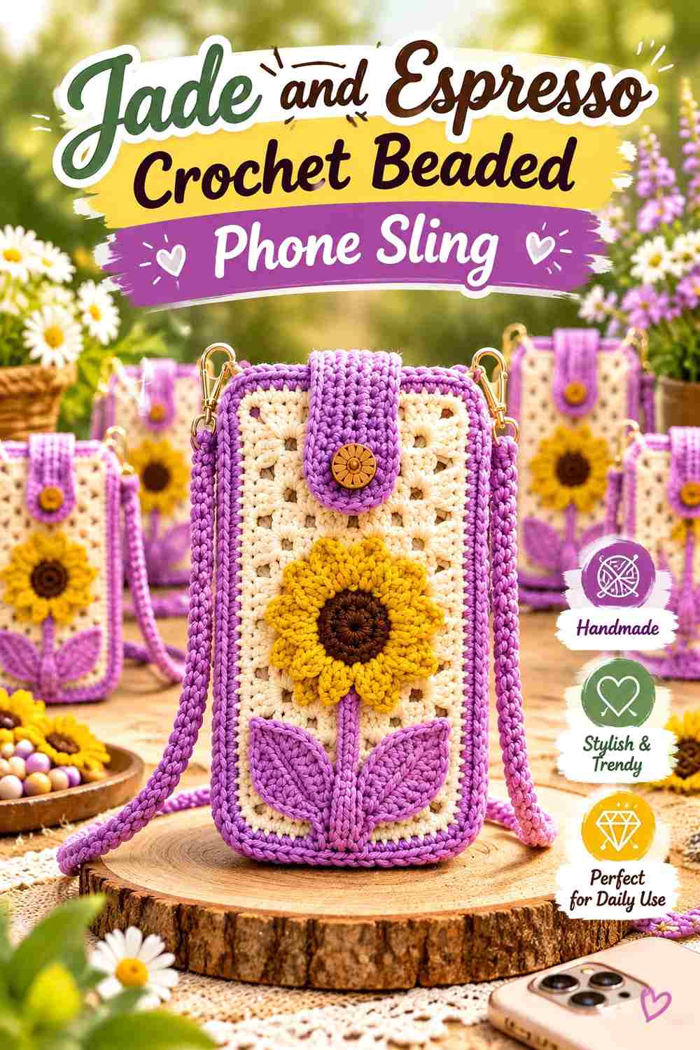 10. Jade And Espresso Crochet Beaded Phone Sling