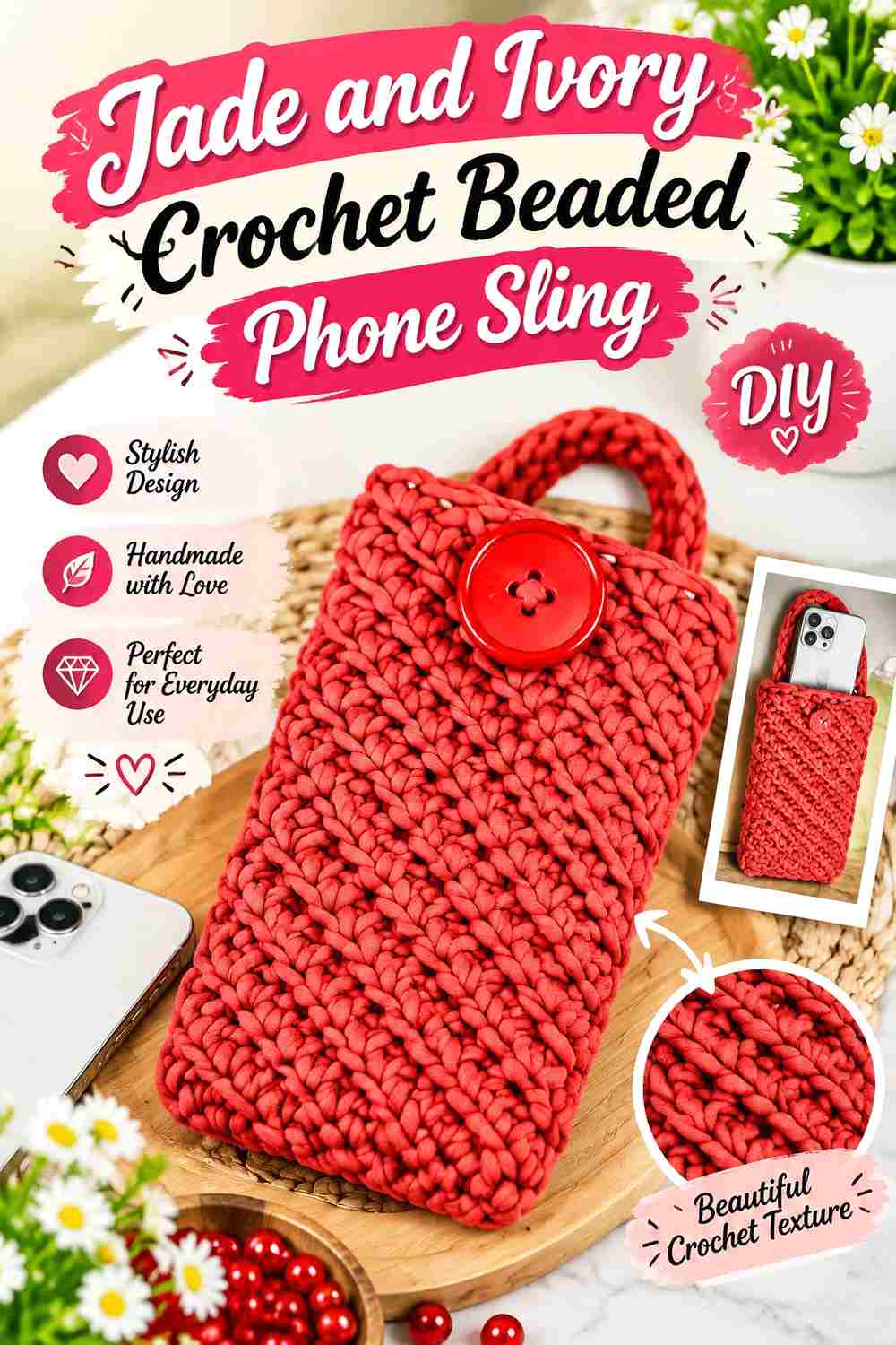 4. Jade And Ivory Crochet Beaded Phone Sling