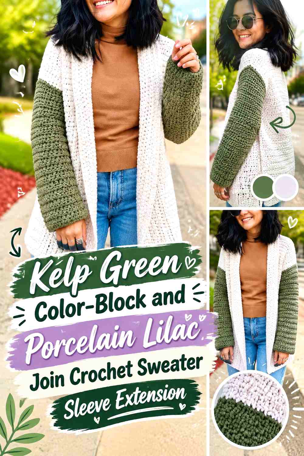 Kelp Green Color-Block and Porcelain Lilac Join Crochet Sweater Sleeve Extension