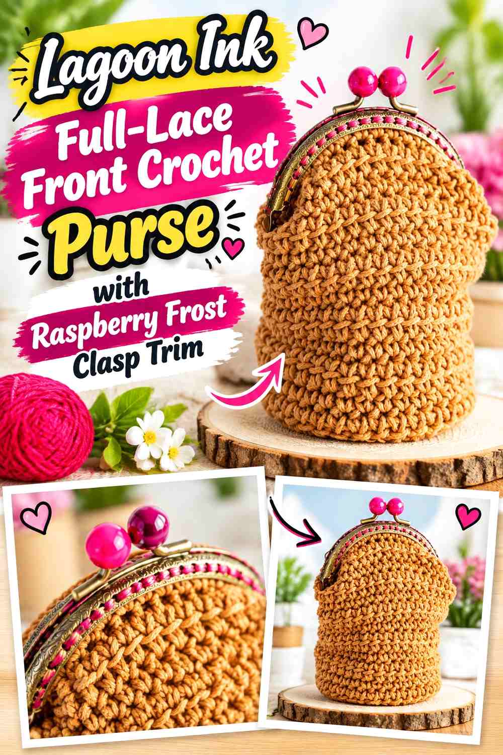 Lagoon Ink Full-Lace Front Crochet Purse with Raspberry Frost Clasp Trim