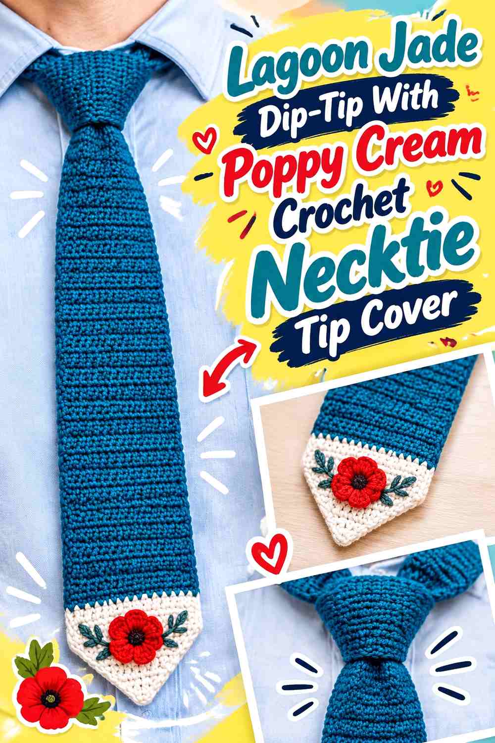 Lagoon Jade Dip-Tip With Poppy Cream Crochet Necktie Tip Cover
