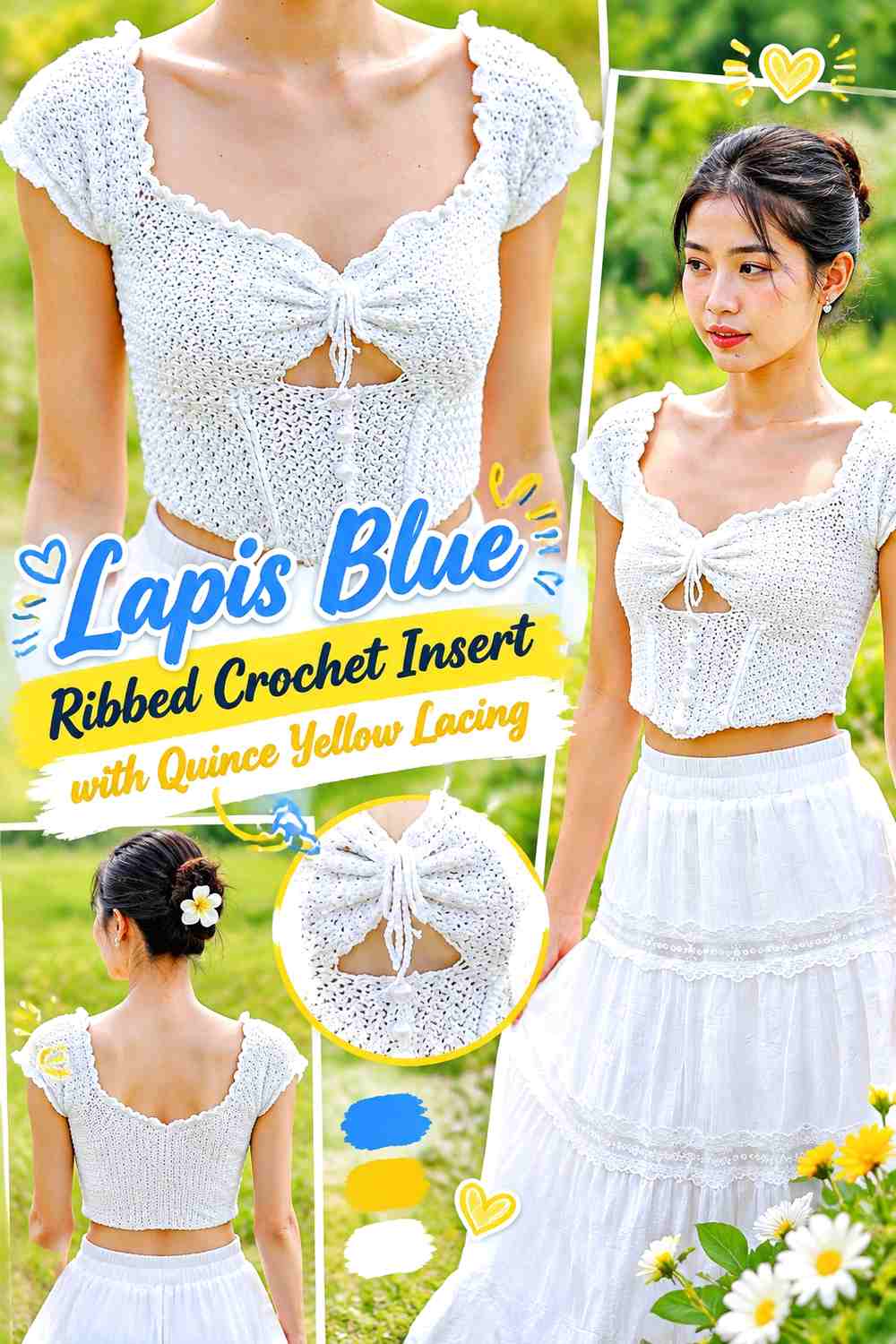 Lapis Blue Ribbed Crochet Insert with Quince Yellow Lacing