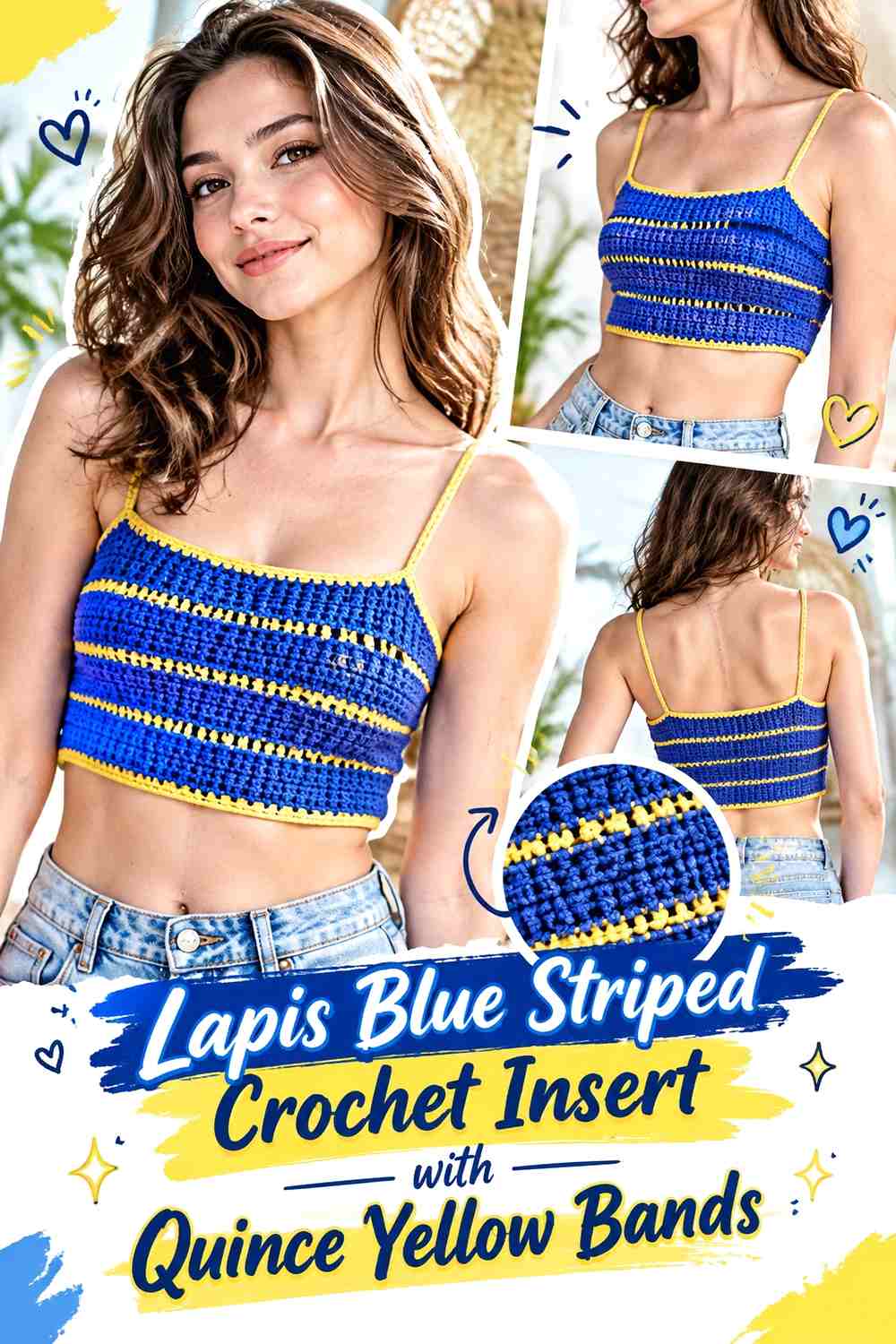 Lapis Blue Striped Crochet Insert with Quince Yellow Bands