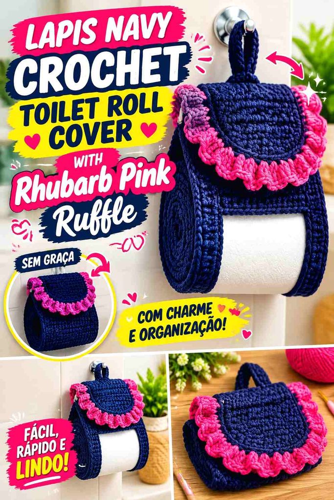 Lapis Navy & Rhubarb Pink Crochet Toilet Roll Holder Ideas