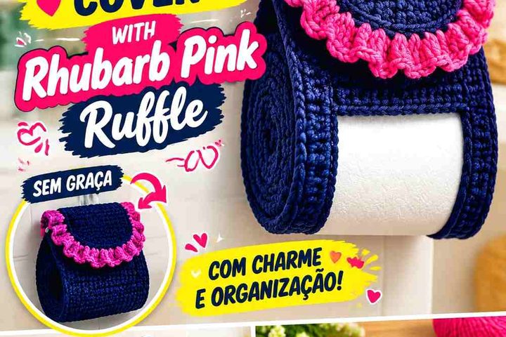 Lapis Navy & Rhubarb Pink Crochet Toilet Roll Holder Ideas
