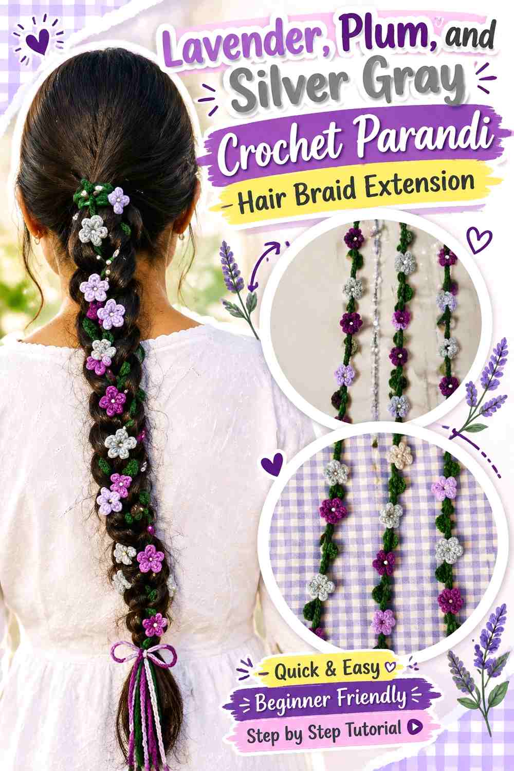 Lavender, Plum, and Silver Gray Crochet Parandi Hair Braid Extension