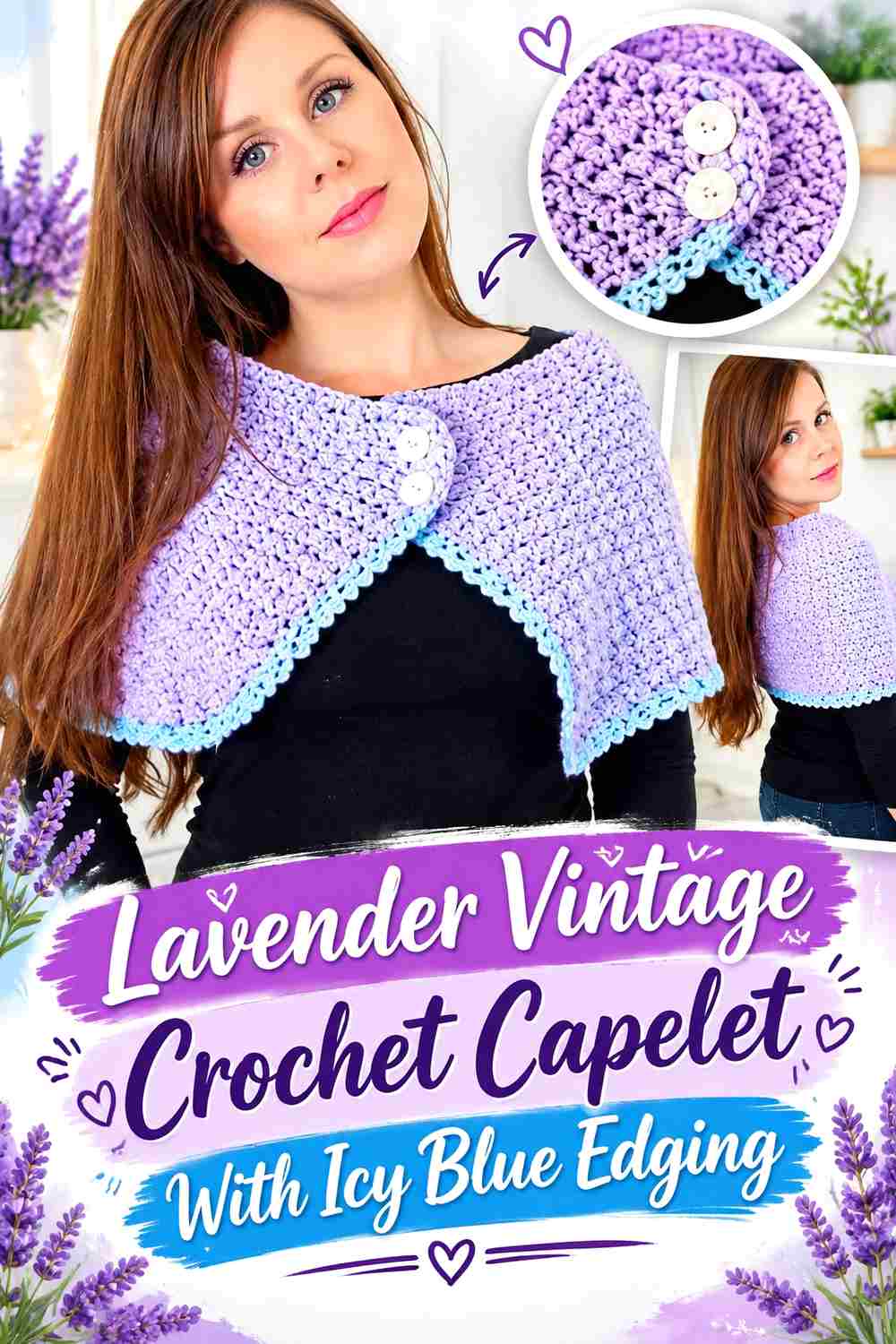 9. Lavender Vintage Crochet Capelet With Icy Blue Edging