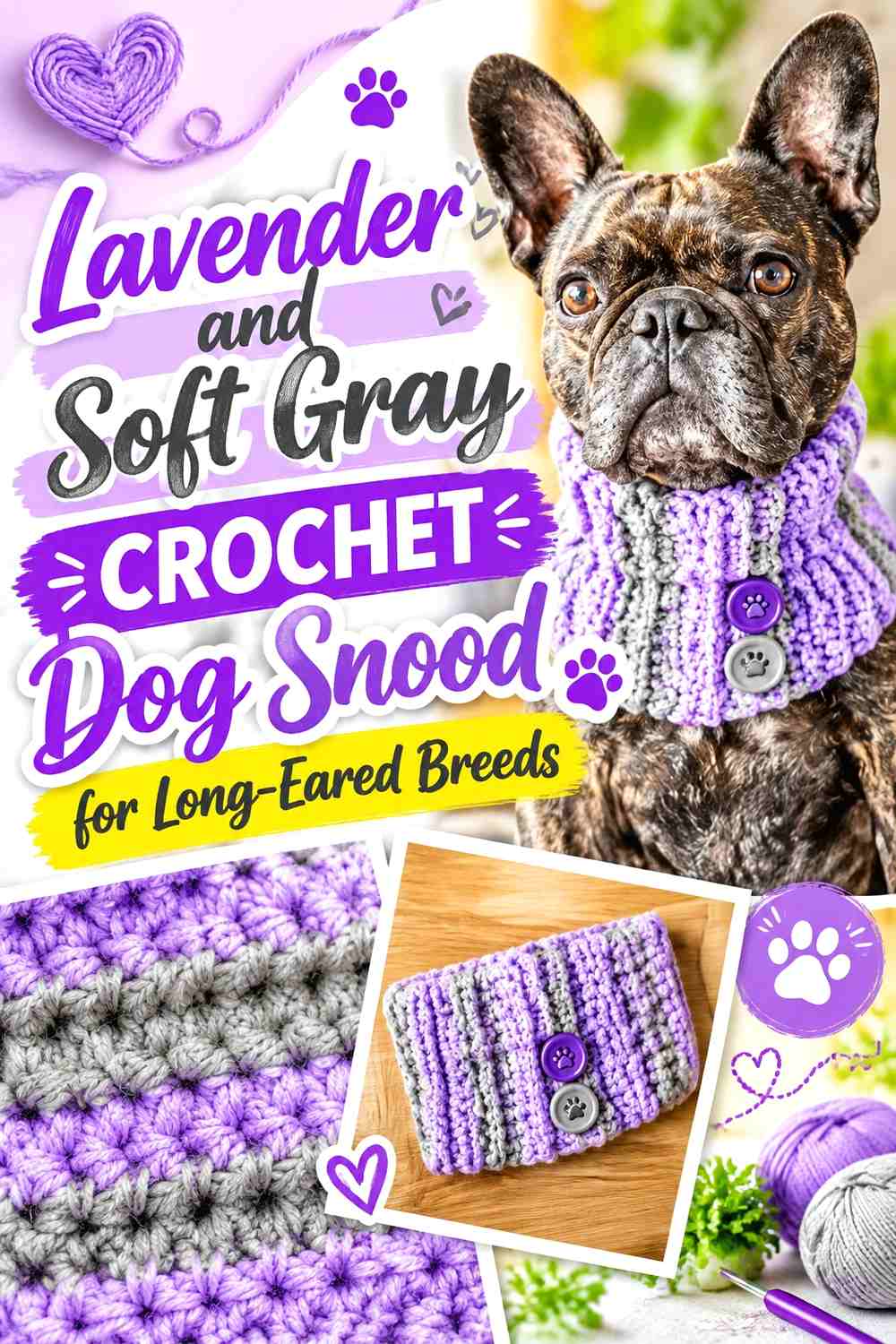 Lavender and Soft Gray Crochet Dog Snood for Long-Eared Breeds