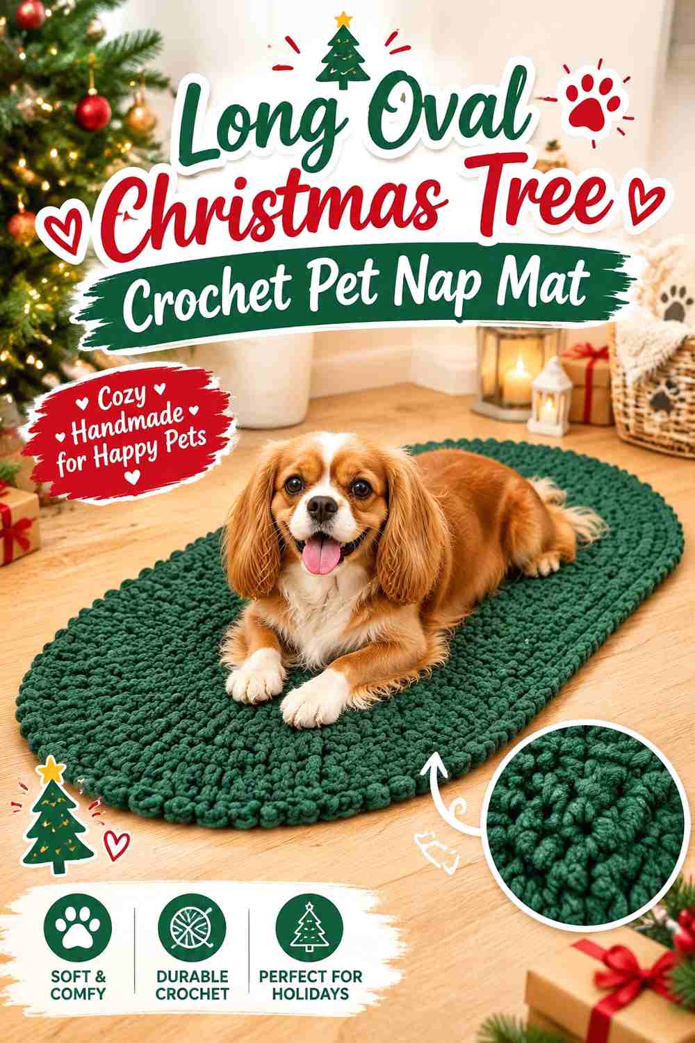 Long Oval Christmas Tree Crochet Pet Nap Mat