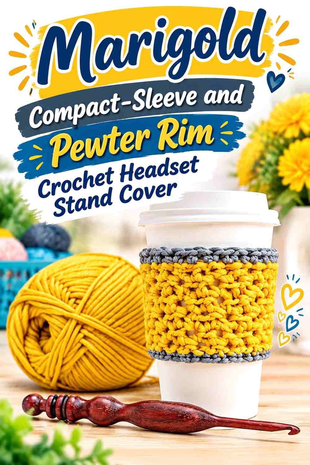 10. Marigold Compact Sleeve And Pewter Rim Crochet Headset Stand Cover