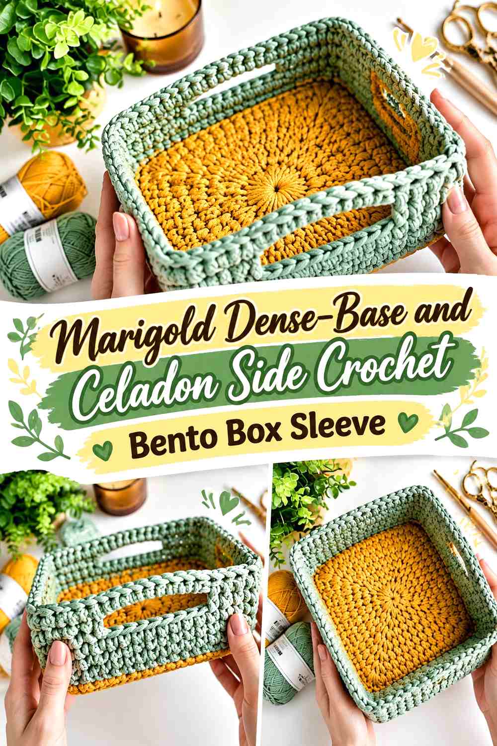 10. Marigold Dense Base And Celadon Side Crochet Bento Box Sleeve
