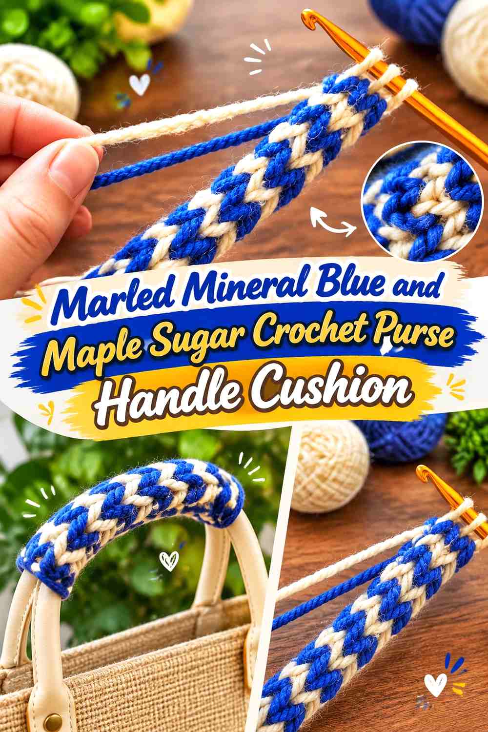 Marled Mineral Blue and Maple Sugar Crochet Purse Handle Cushion