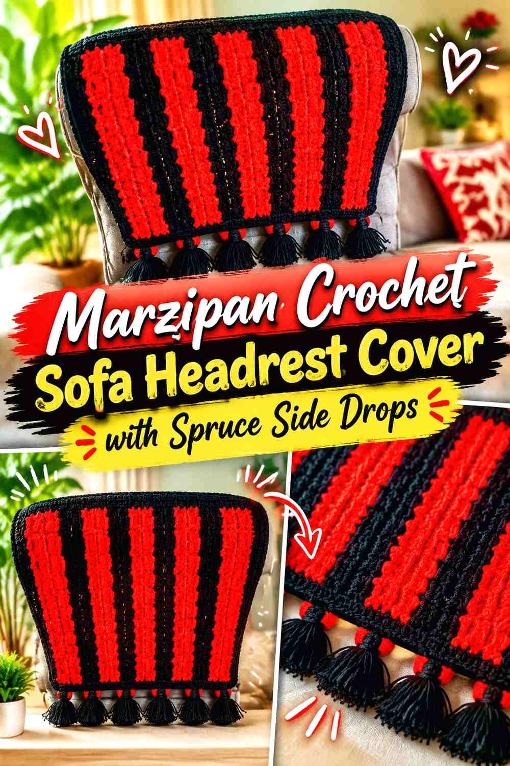 Marzipan Crochet Sofa Headrest Cover with Spruce Side Drops