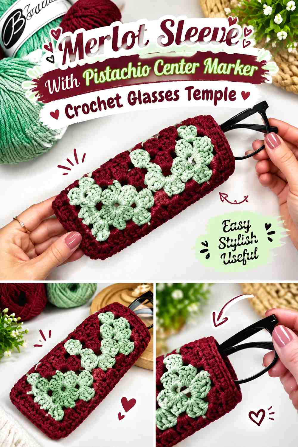 12. Merlot Sleeve With Pistachio Center Marker Crochet Glasses Temple