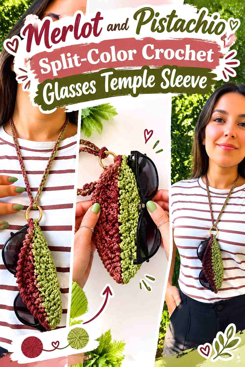5. Merlot And Pistachio Split Color Crochet Glasses Temple Sleeve