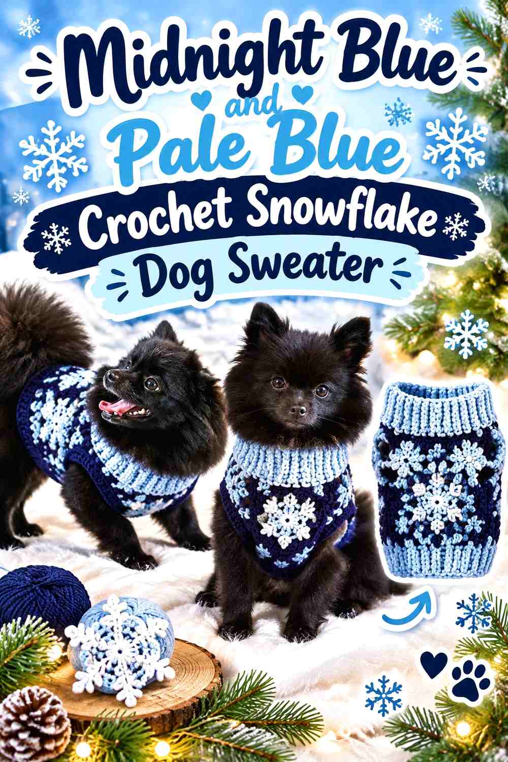 Midnight Blue and Pale Blue Crochet Snowflake Dog Sweater