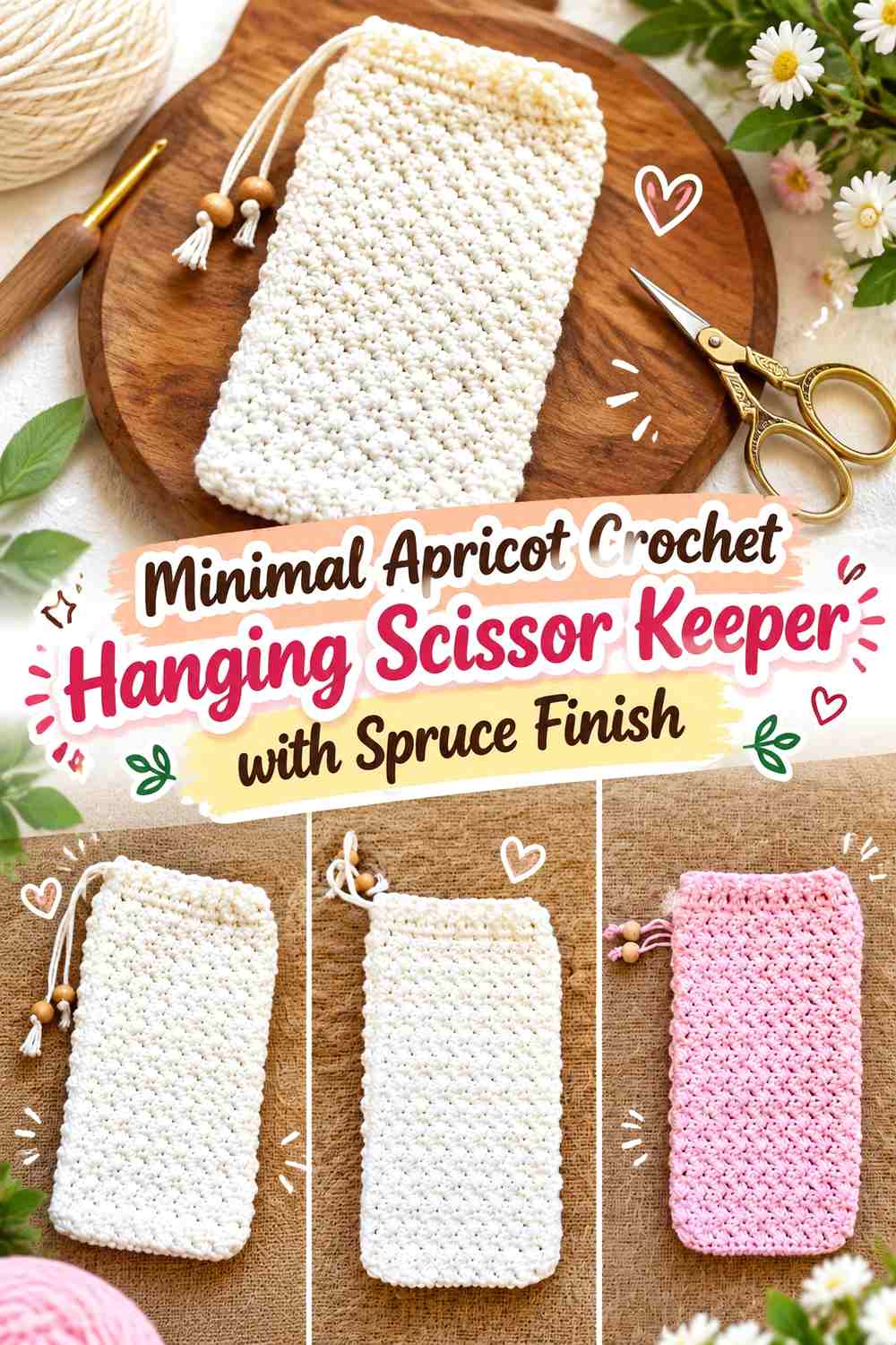 Minimal Apricot Crochet Hanging Scissor Keeper with Spruce Finish