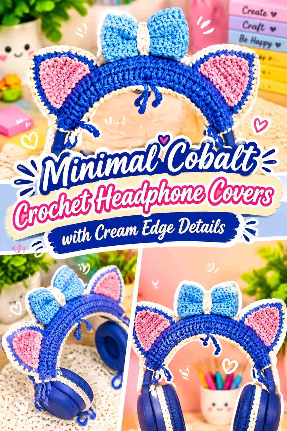 13. Minimal Cobalt Crochet Headphone Covers With Cream Edge Details