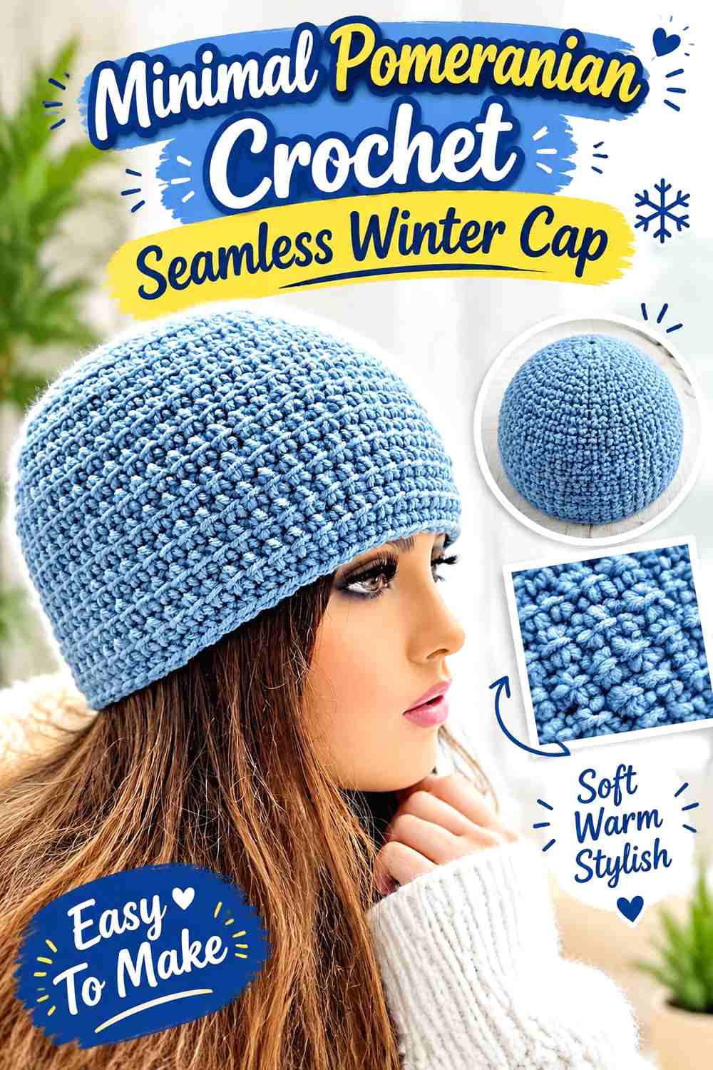 Minimal Pomeranian Crochet Seamless Winter Cap