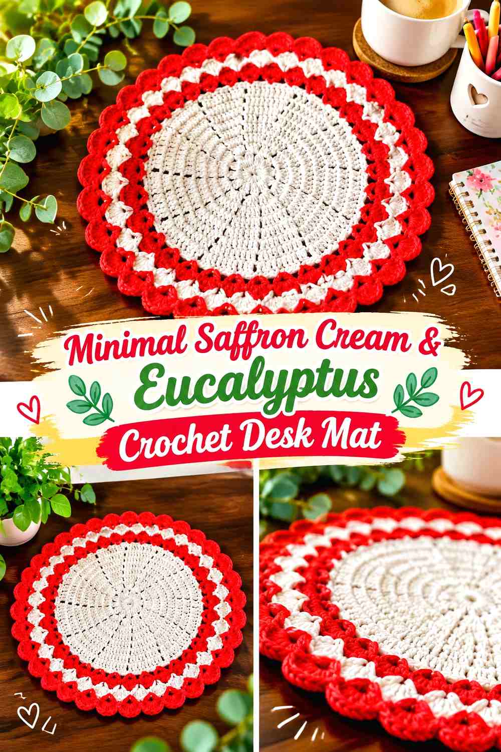 Minimal Saffron Cream & Eucalyptus Crochet Desk Mat