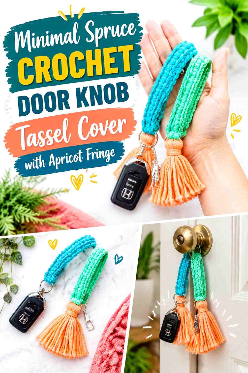 Minimal Spruce Crochet Door Knob Tassel Cover with Apricot Fringe