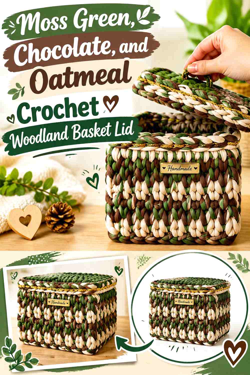 11. Moss Green Chocolate And Oatmeal Crochet Woodland Basket Lid
